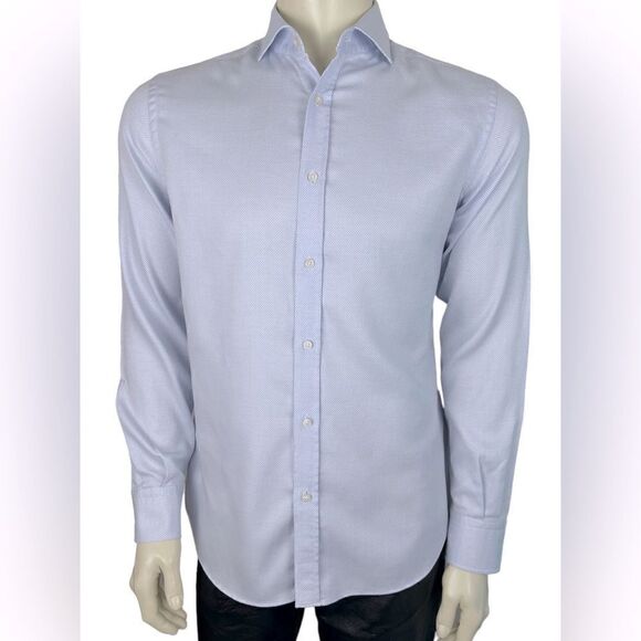 Mossimo Dutti Long Sleeved Dress Shirt w/Super Fine Lt Blue/White Dots Size L - Picture 6 of 9